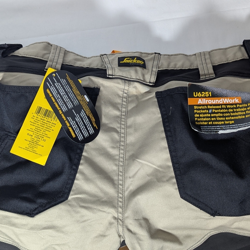 NEW Snickers Workwear AllroundWork Stretch Loose Fit Work Pants sz 34x32 khaki